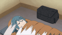 a drawing of a person laying in a sleeping bag next to a briefcase that says ' army ' on it