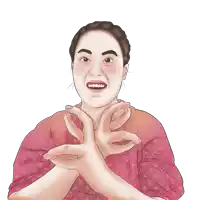 a drawing of a woman wearing a louis vuitton shirt making a funny face