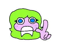 a pixel art drawing of a girl with green hair and blue eyes