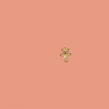 a cartoon teddy bear is standing with its arms outstretched on a pink background