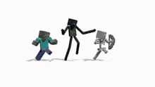 a group of three minecraft characters are dancing together .
