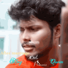 a man in a red shirt with the words little princess and queen