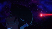 a silhouette of a person in space with a red light coming from their chest