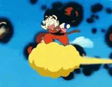 a cartoon character is flying on a cloud