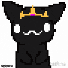 a pixel art of a black dog with a crown on its head