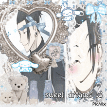 a picture of a man in a heart shaped frame with the caption sweet dreams