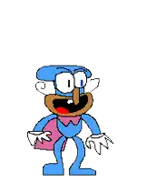 a pixel art drawing of a cartoon character with his arms outstretched .