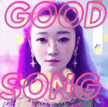 a picture of a woman with the words " good song " behind her