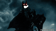a picture of batman and grim reaper that says fvck the cabal on the bottom