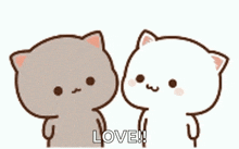 two cartoon cats kissing each other with a heart in the background .