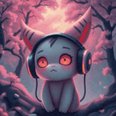 a cat wearing headphones is sitting on a branch