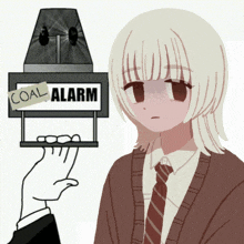 a cartoon drawing of a girl standing next to a sign that says coal alarm