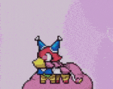 a pixel art drawing of a bird wearing a party hat and scarf