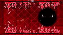 a screenshot of a video game with a red background and a black circle in the middle .