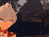 a cartoon character with a crown on her head stands in front of a dark landscape