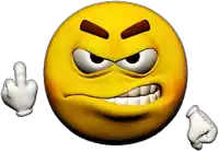 a yellow smiley face with a middle finger and gloves