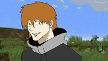 a cartoon character with red hair and a black hoodie