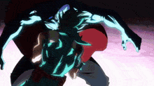 a cartoon character with green hair is fighting another character with red hair