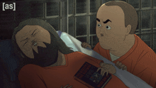 a cartoon of a man in a jail cell holding a book titled " the beast in the bin "