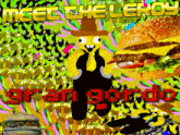 a cartoon character is standing next to a hamburger and the words " meet the leroy " are above him