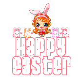 a girl with bunny ears and the words happy easter in pink