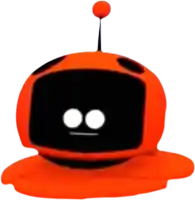 an orange robot with a black face and antenna