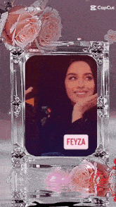 a picture of a woman in a frame with the name feyza