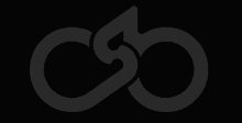 a black and white bicycle logo on a black background