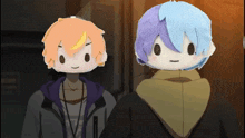 a couple of anime characters with stuffed heads on them