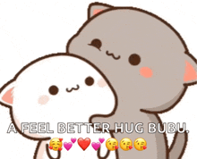 a cartoon of two cats hugging each other with the words " a feel better hug bubu "