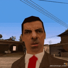 a man in a suit and tie is making a face in a video game .