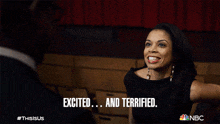 excited and terrified beth pearson susan kelechi watson this is us thrilled and scared
