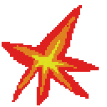 a pixel art illustration of a red and yellow starburst