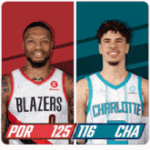 two basketball players from the blazers and the charlotte hornets