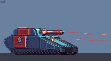 a pixel art drawing of a tank with the letters eeeh on the bottom left