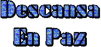 the word descansa en paz is written in blue letters