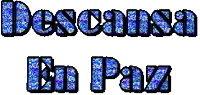 the word descansa en paz is written in blue letters