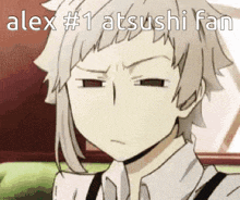 a close up of a person 's face with the words alex # 1 at sushi fan