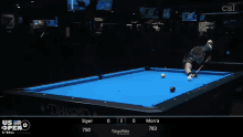 a pool table with a scoreboard that says " us open "