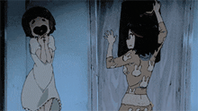 two anime girls are standing next to each other with one wearing a bunny outfit