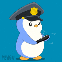 a penguin wearing a police hat and holding a baton