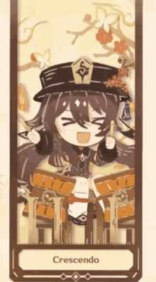 a cartoon of a girl playing drums with the word crescendo below her