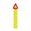 a yellow birthday candle with a red flame on a white background .