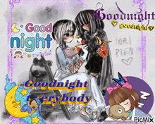 a good night everybody greeting card with two girls