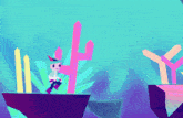 a cartoon drawing of a man walking on a cliff