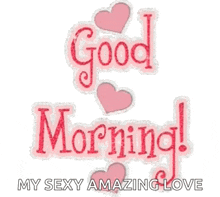 a sticker that says good morning with pink hearts