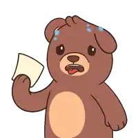 a brown teddy bear holding a piece of paper