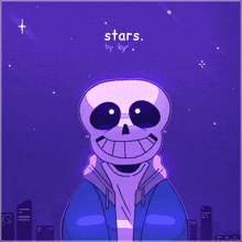 a drawing of a skeleton with the words stars by ky on it