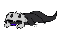 a black and white drawing of a lizard with a blue tongue sticking out .
