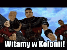 a video game scene with the words witamy w kolonii written on the bottom